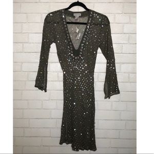 Warehouse Olive Silk + Sequin Coverup Tunic